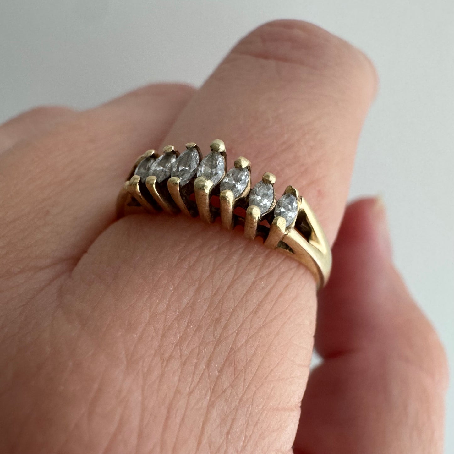 V I N T A G E // marquis arch / 14k and marquis diamond seven stone stackable ring / size 6.25+