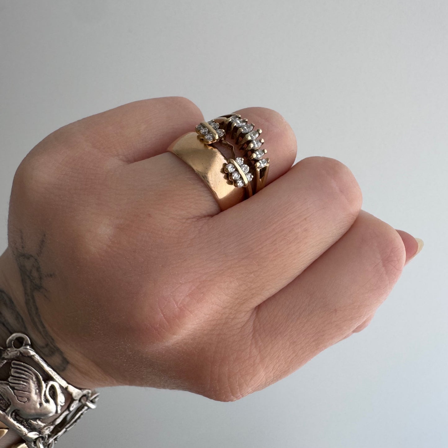 V I N T A G E // marquis arch / 14k and marquis diamond seven stone stackable ring / size 6.25+