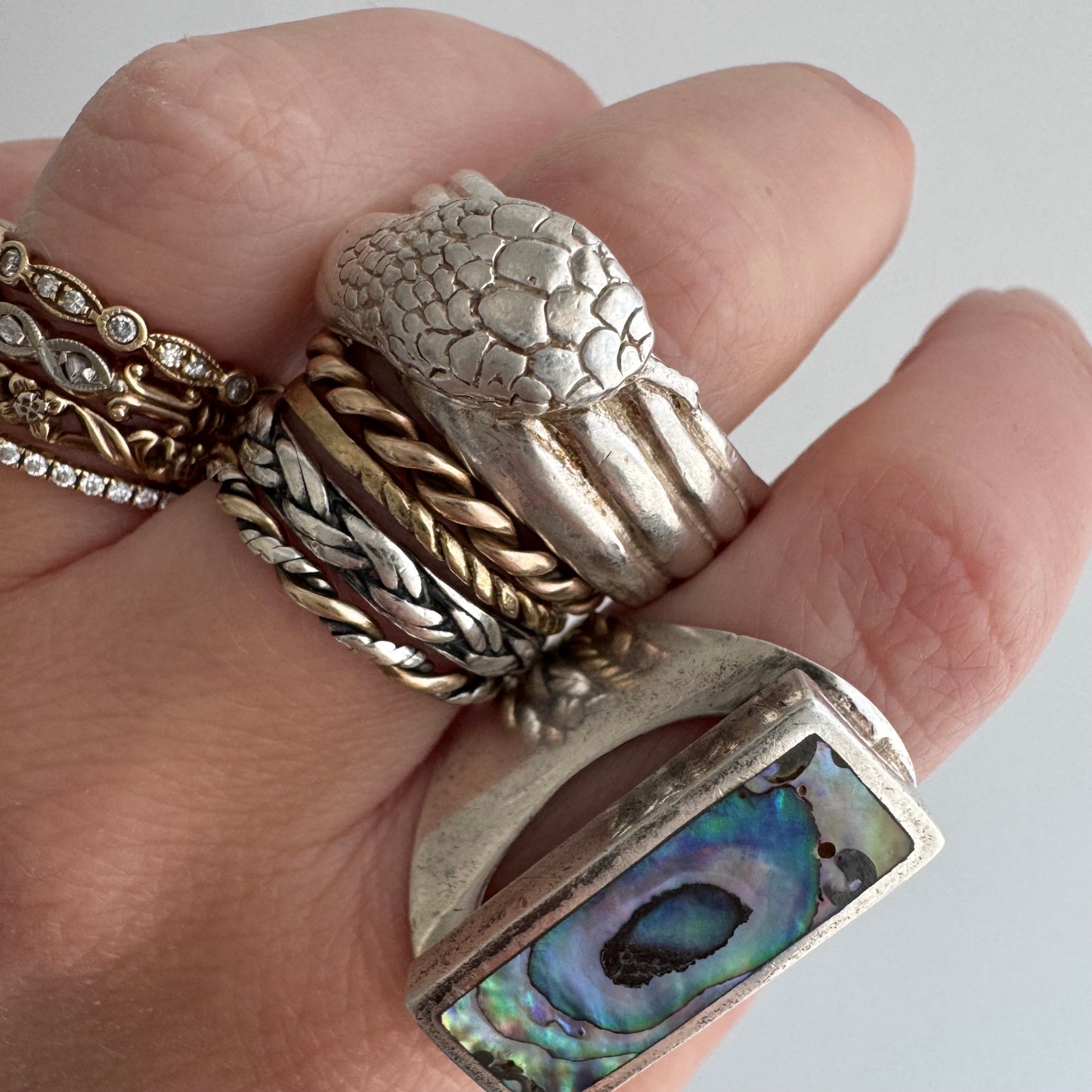 V I N T A G E // third time around / sterling silver wide band coiled snake band / size 8.5+