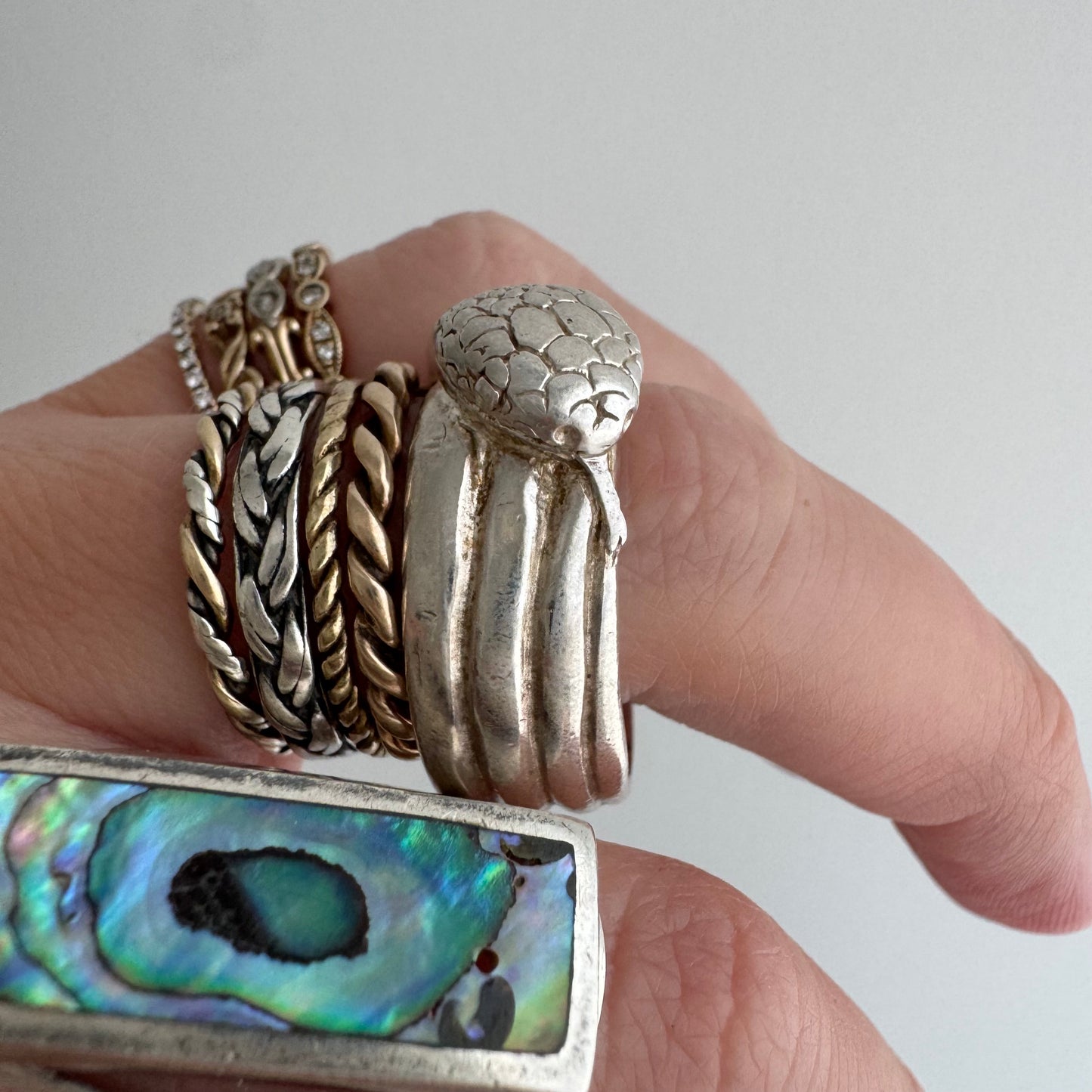 V I N T A G E // third time around / sterling silver wide band coiled snake band / size 8.5+