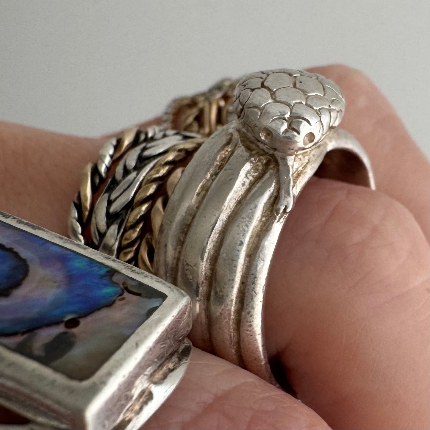 V I N T A G E // third time around / sterling silver wide band coiled snake band / size 8.5+