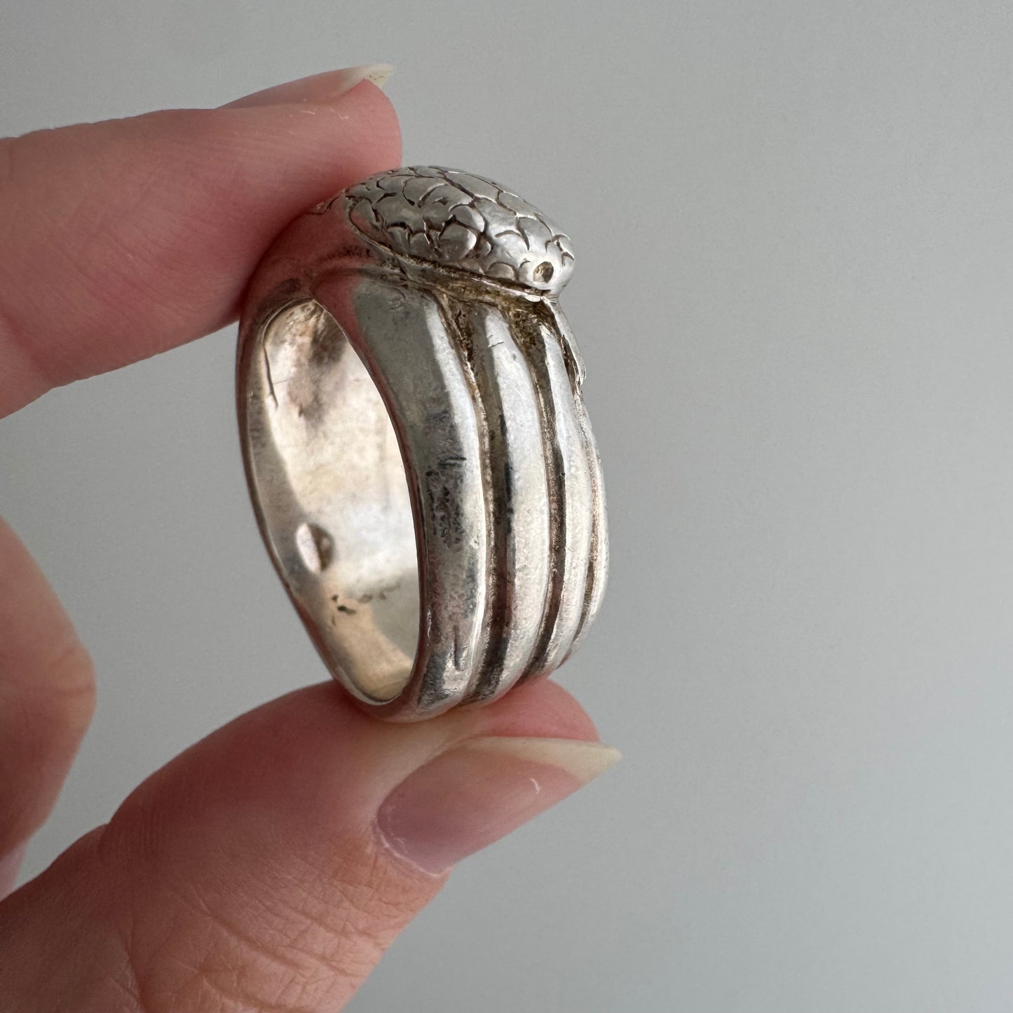 V I N T A G E // third time around / sterling silver wide band coiled snake band / size 8.5+