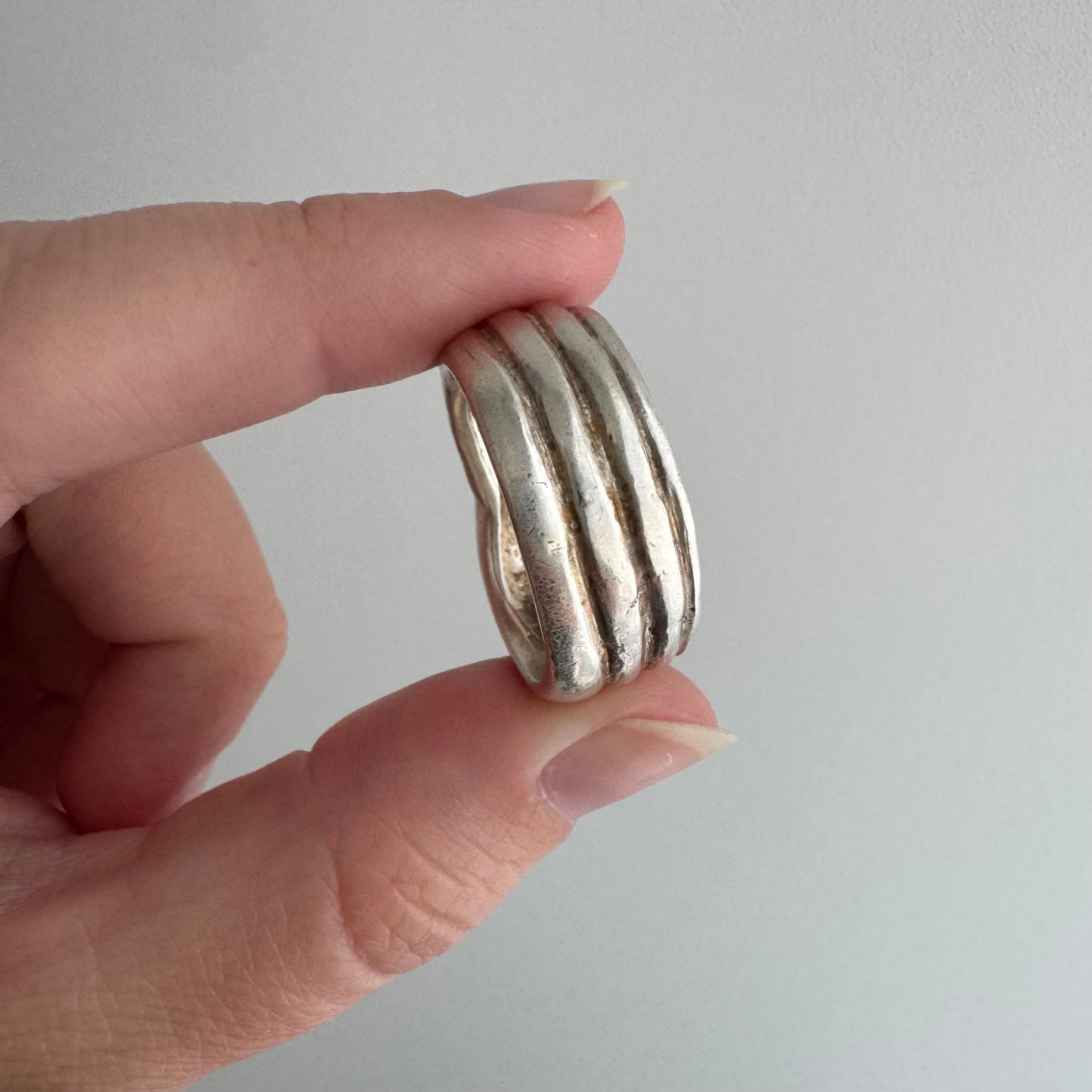 V I N T A G E // third time around / sterling silver wide band coiled snake band / size 8.5+