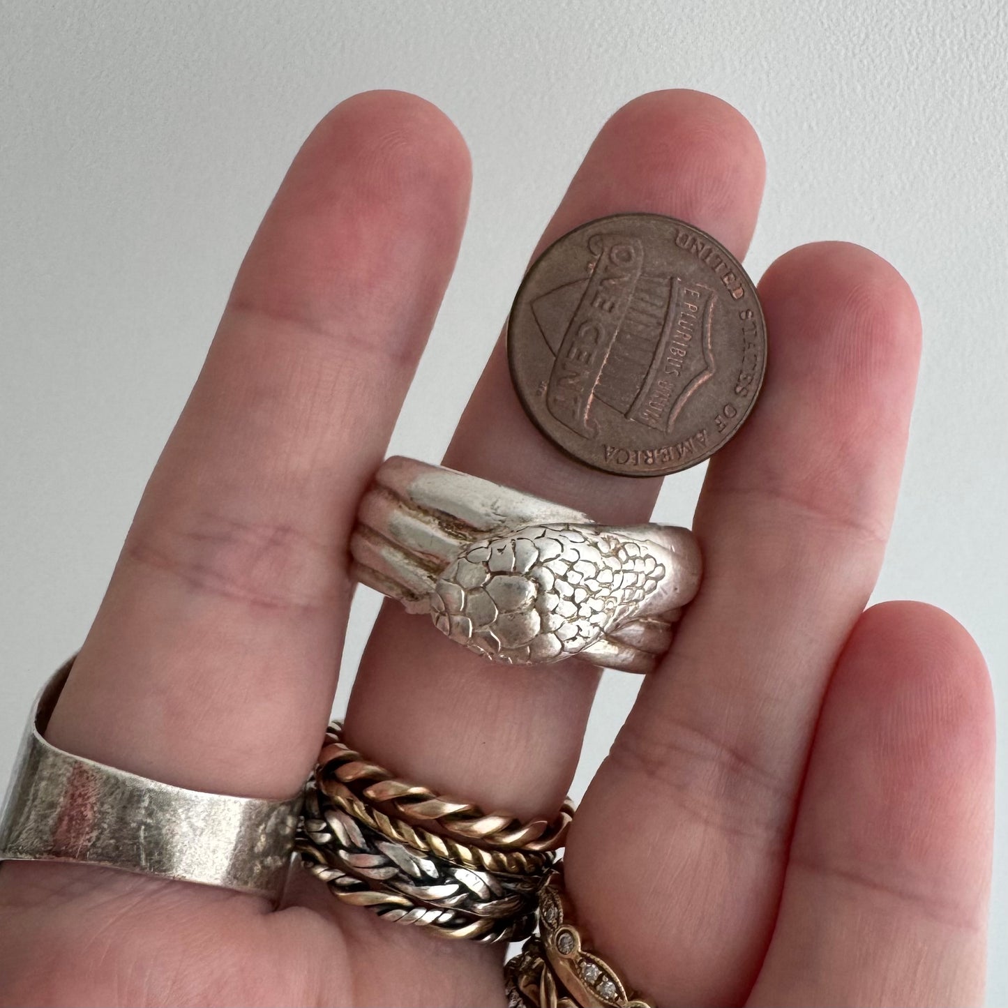 V I N T A G E // third time around / sterling silver wide band coiled snake band / size 8.5+