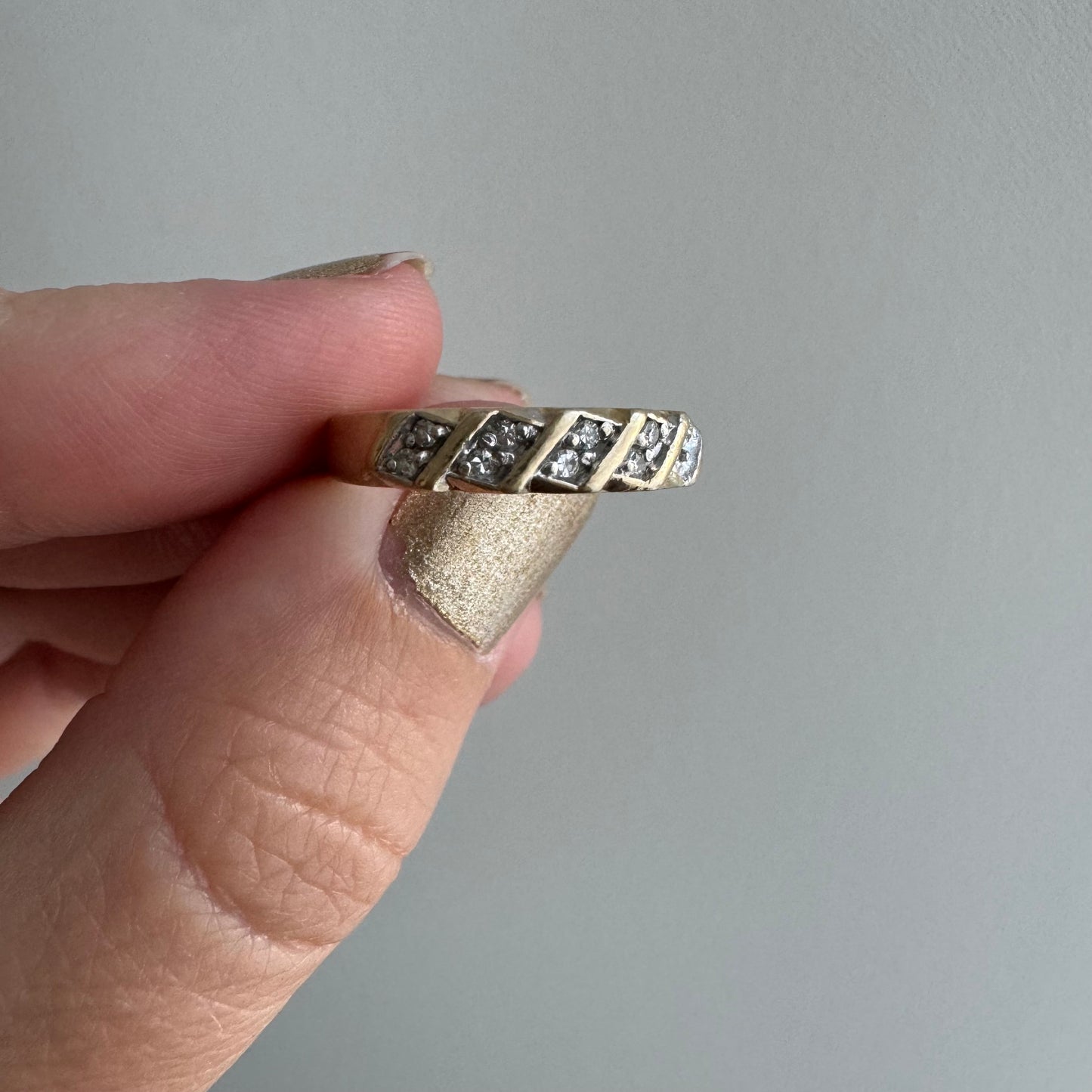 V I N T A G E // geometric perspectives / 14k and diamond half eternity band / size 5.75