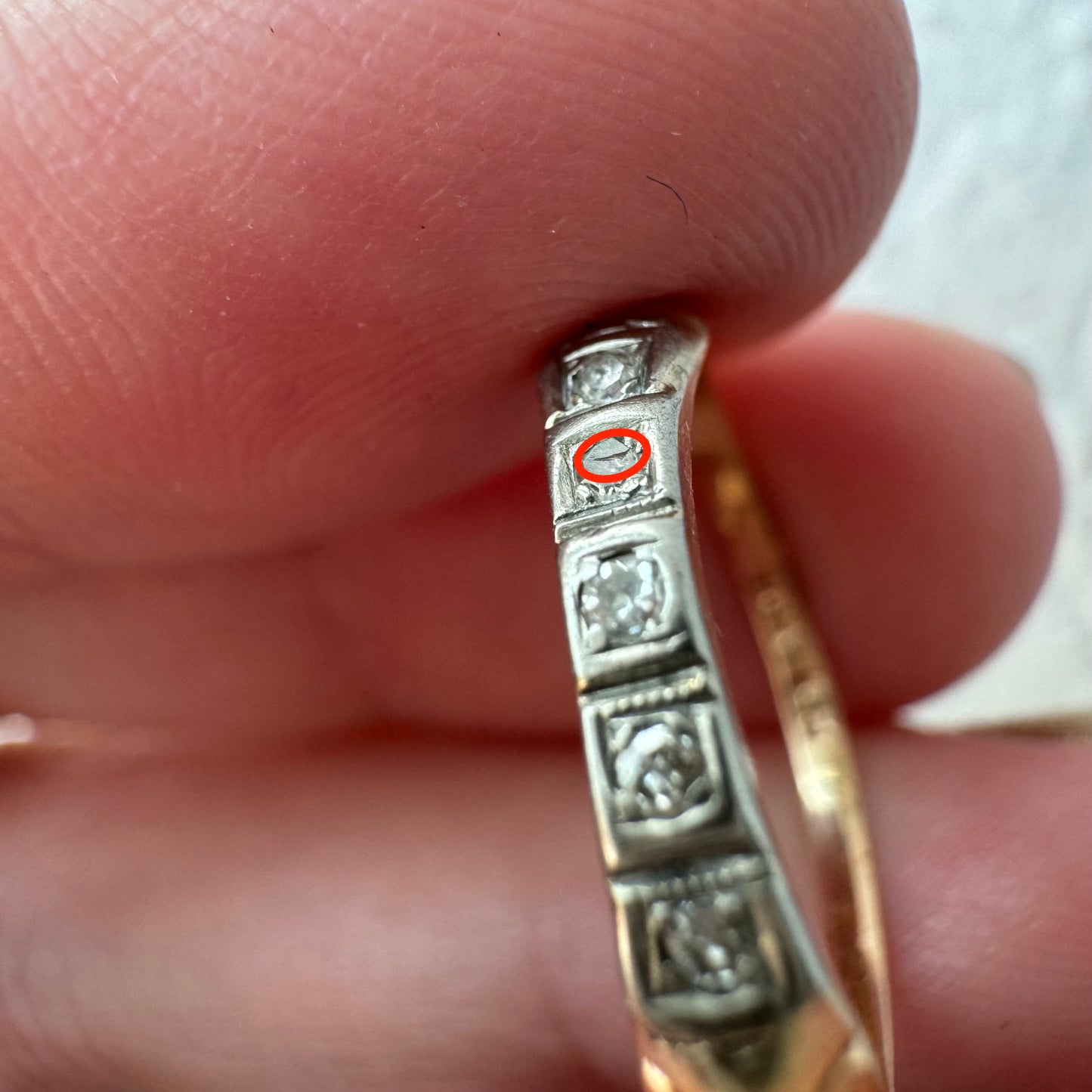 V I N T A G E // curved helper / 10k and diamond 1930s half eternity band / size 5.5