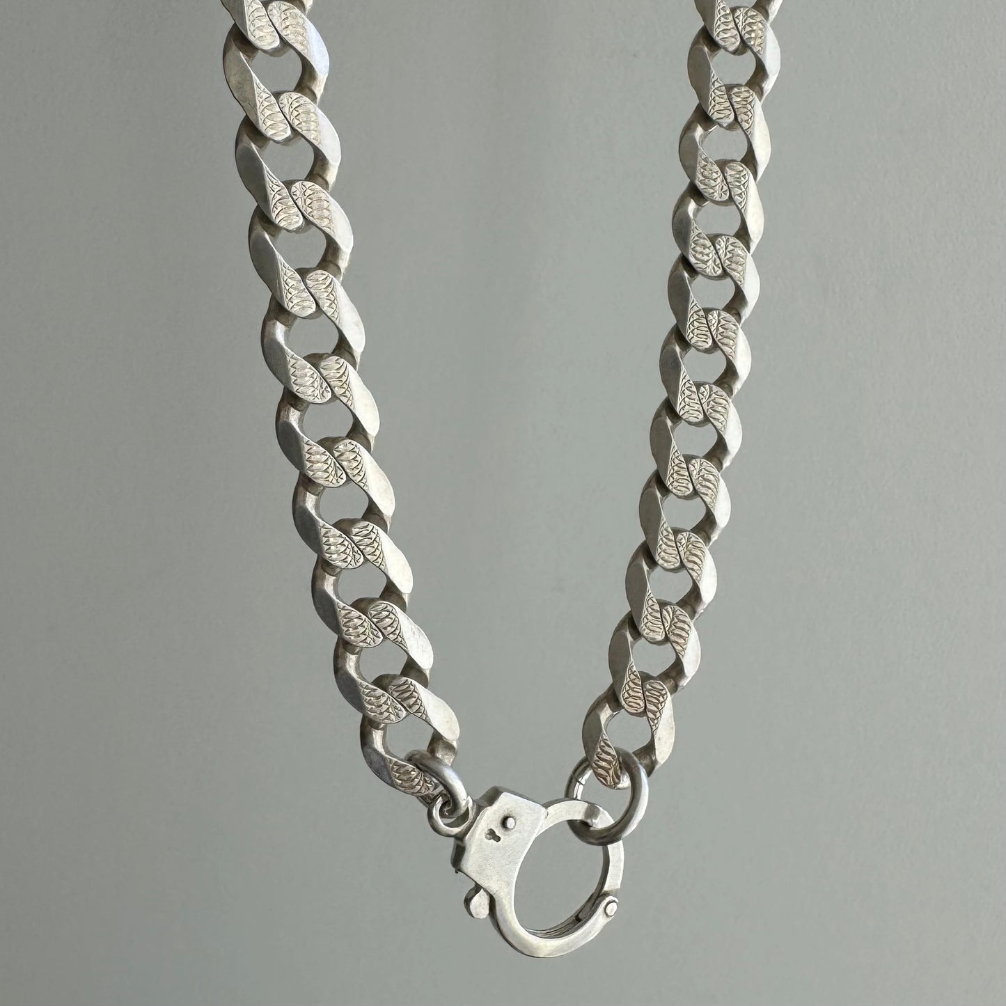 reimagined V I N T A G E // handcuff clasp / re-worked sterling silver chunky heavy curb chain / 20.25", 45.2g