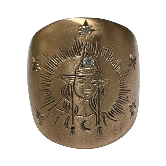 N E W // mystical matriarch / 10k and diamond wide tapered band witch ring / size 6.75