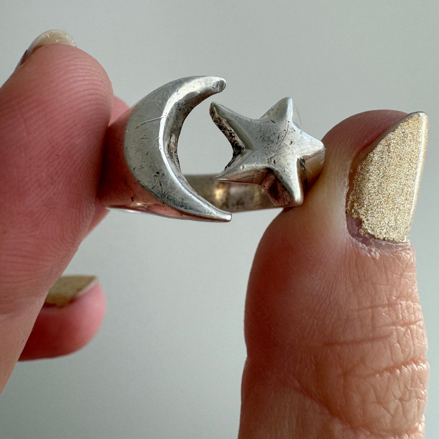 V I N T A G E // star and crescent / sterling silver star and crescent moon signet ring / size 7