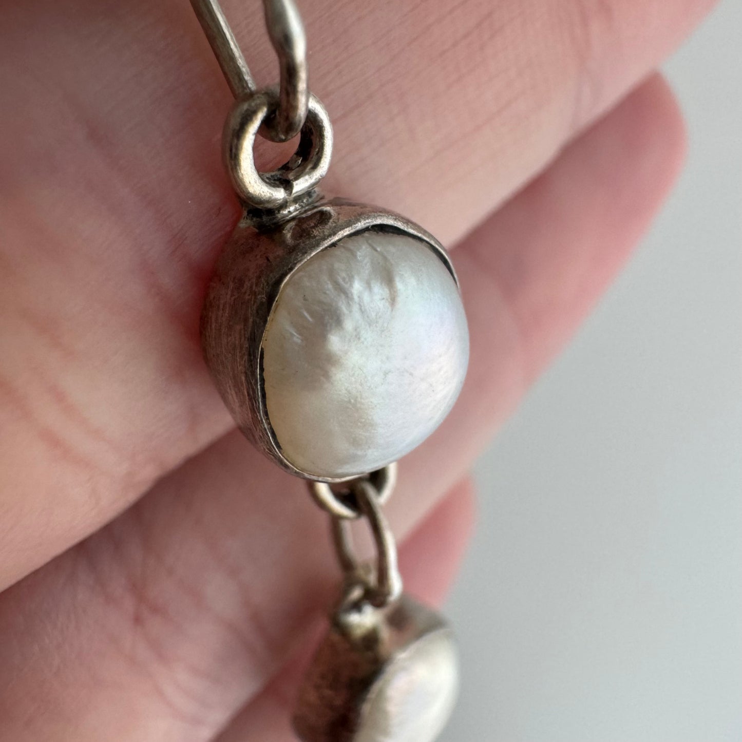 V I N T A G E // pearly links / sterling silver fresh water pearl link bracelet / 7.25", 10.4g