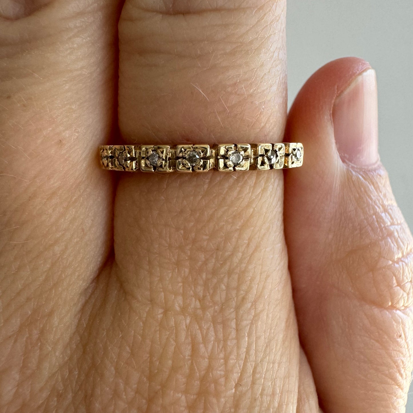 V I N T A G E // lucky seven star flowers / 9k and diamond half eternity band / size 6.75