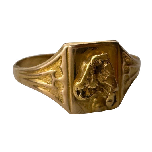 V I N T A G E // golden nugget / 14k + bloomed 22k finish gold rush era nugget signet / almost size 5