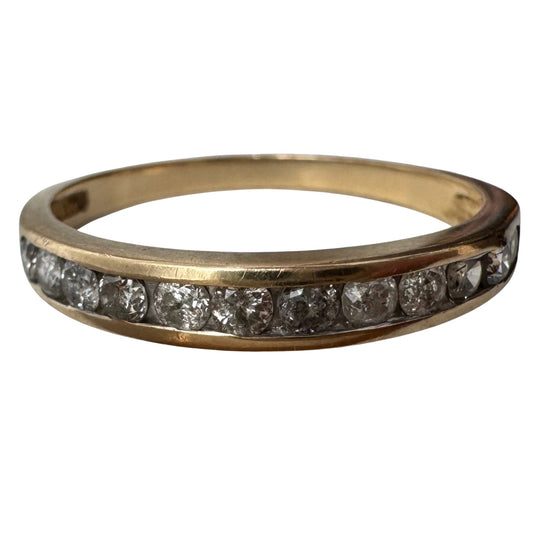 V I N T A G E // sparkly horizon / 10k yellow gold and 12 channel set diamond half eternity band / size 7.75