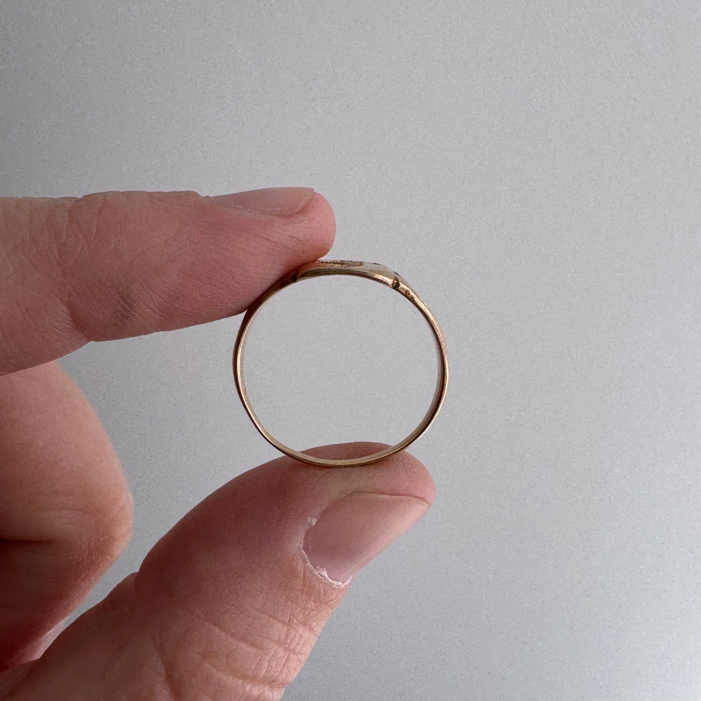 reimagined A N T I Q U E // treasure seeker / 10k rosy gold signet with new crow engraving and diamond / almost size 6.5