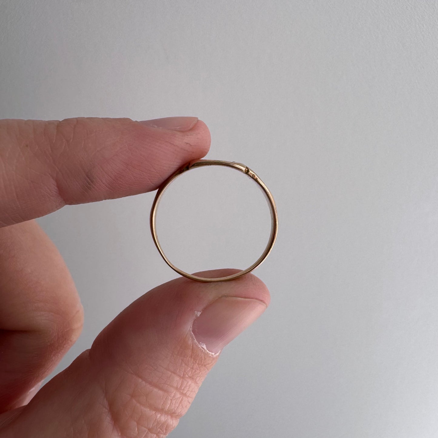 reimagined A N T I Q U E // treasure seeker / 10k rosy gold signet with new crow engraving and diamond / almost size 6.5