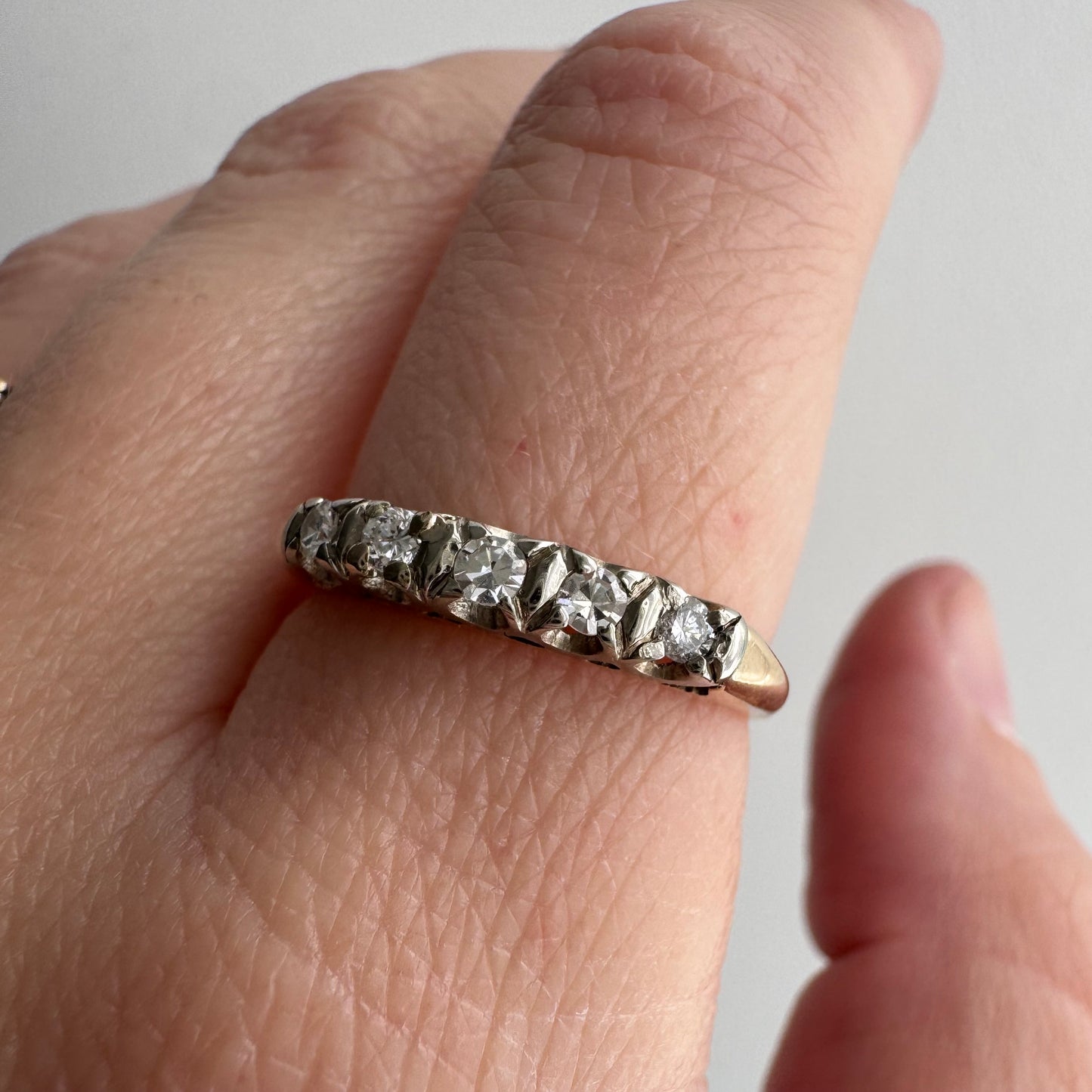 V I N T A G E // mid century magic / 14k yellow and white gold five stone diamond stacking band / size 7