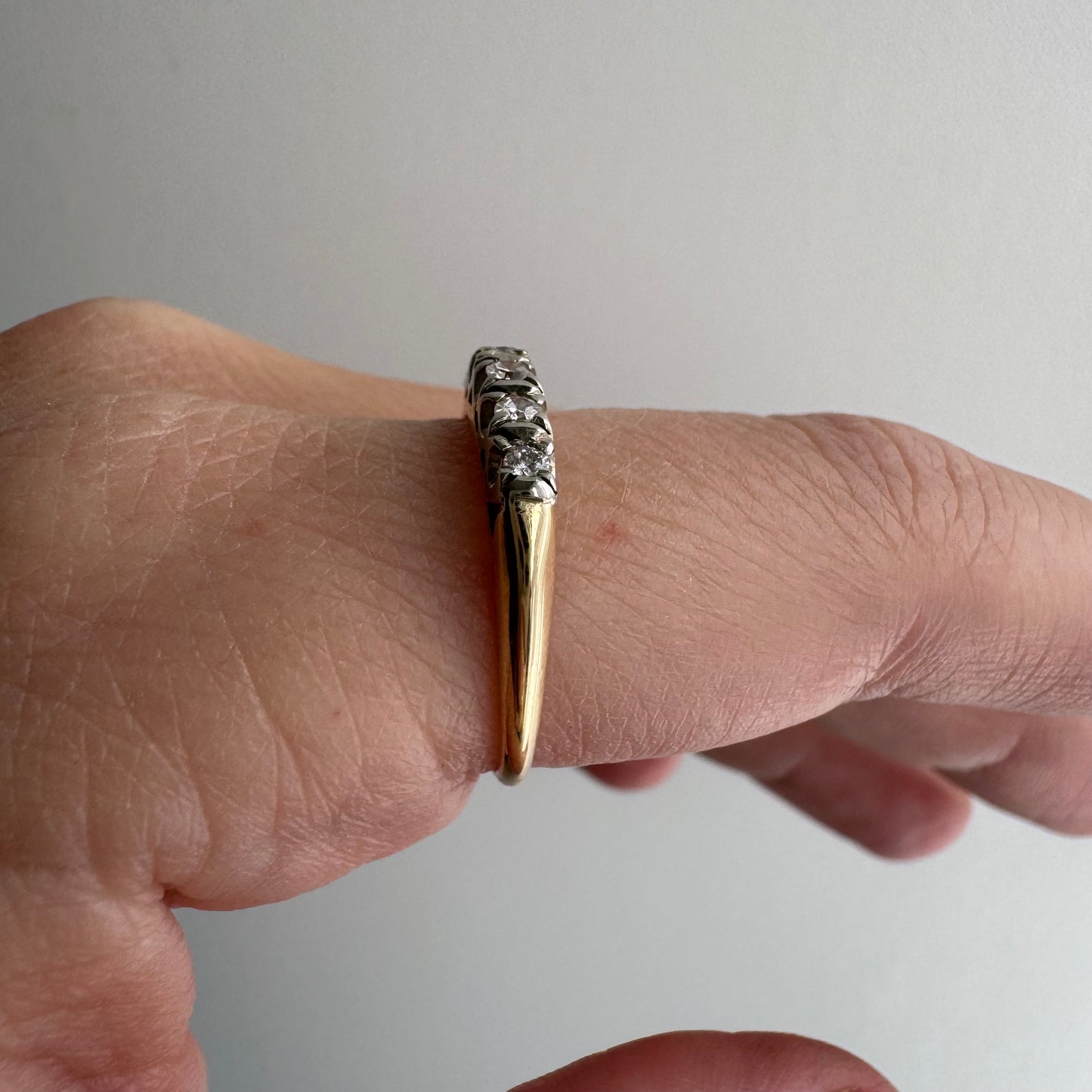 V I N T A G E // mid century magic / 14k yellow and white gold five stone diamond stacking band / size 7