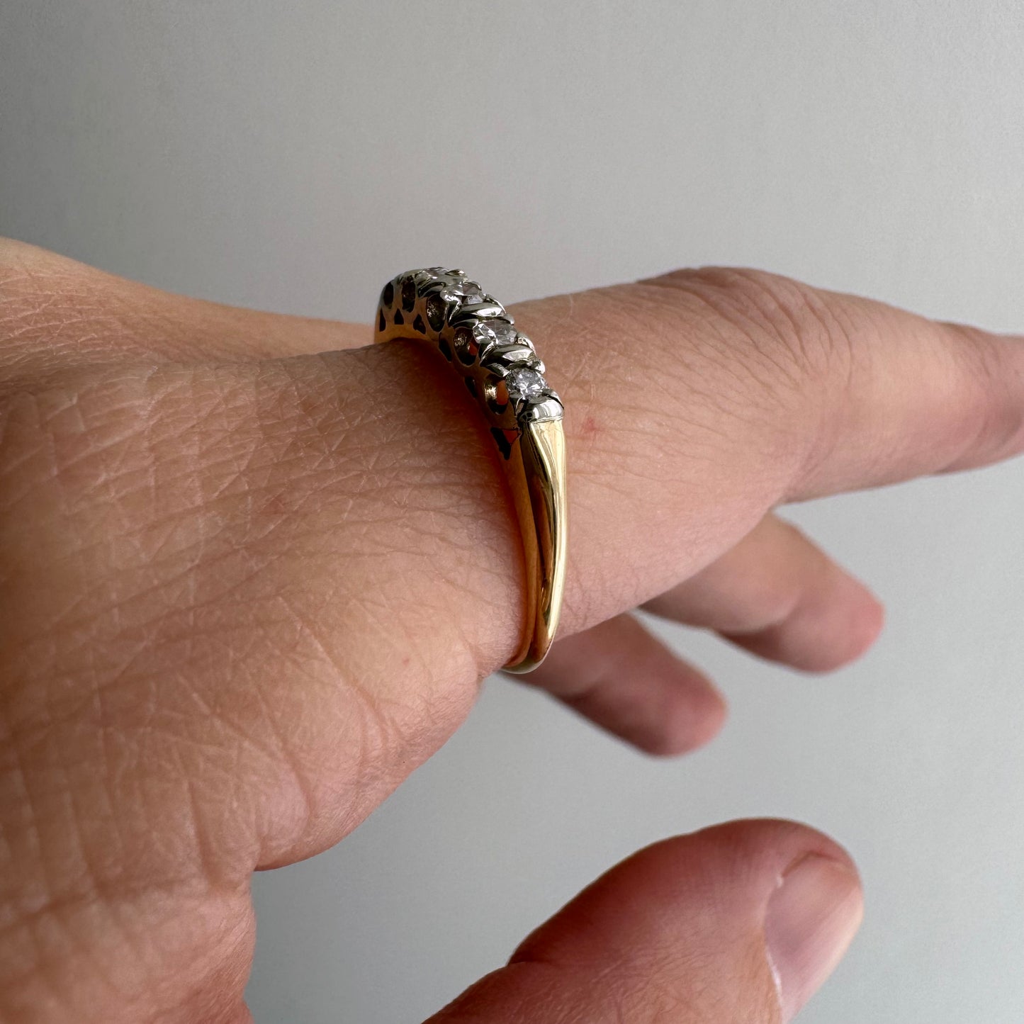 V I N T A G E // mid century magic / 14k yellow and white gold five stone diamond stacking band / size 7