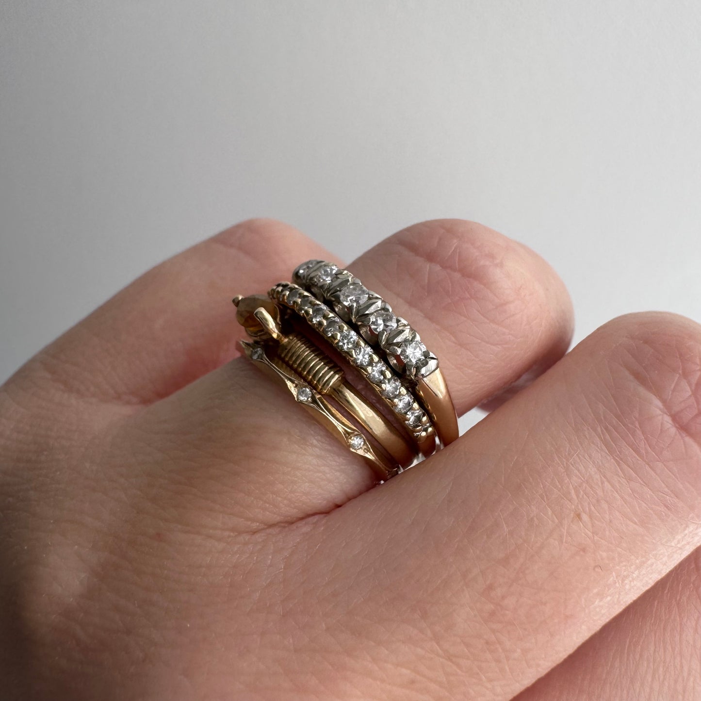 V I N T A G E // mid century magic / 14k yellow and white gold five stone diamond stacking band / size 7