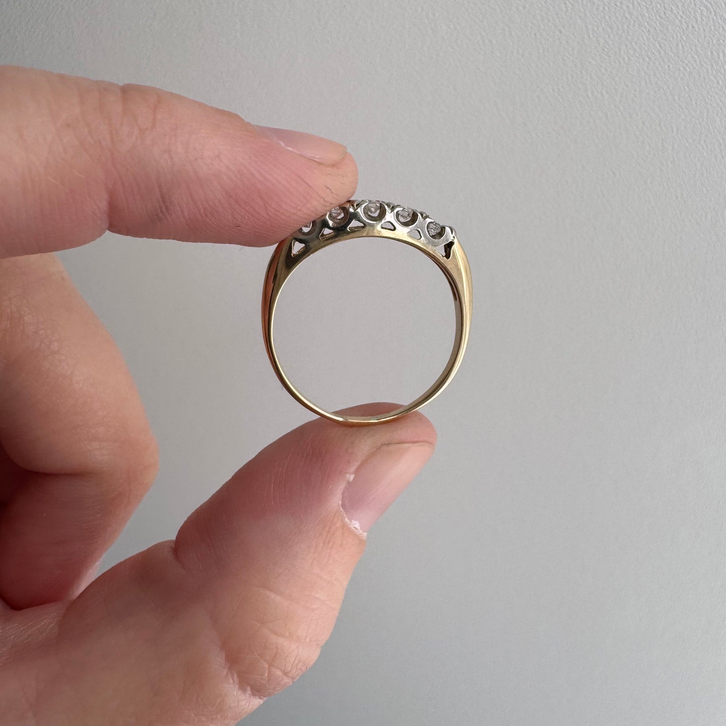 V I N T A G E // mid century magic / 14k yellow and white gold five stone diamond stacking band / size 7