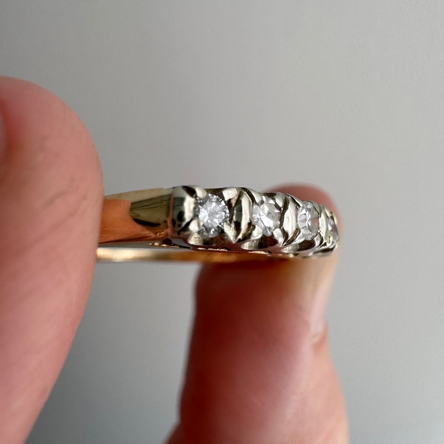 V I N T A G E // mid century magic / 14k yellow and white gold five stone diamond stacking band / size 7
