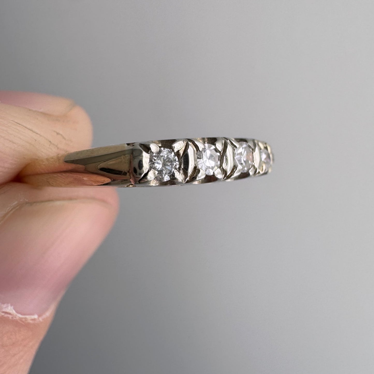 V I N T A G E // mid century magic / 14k yellow and white gold five stone diamond stacking band / size 7