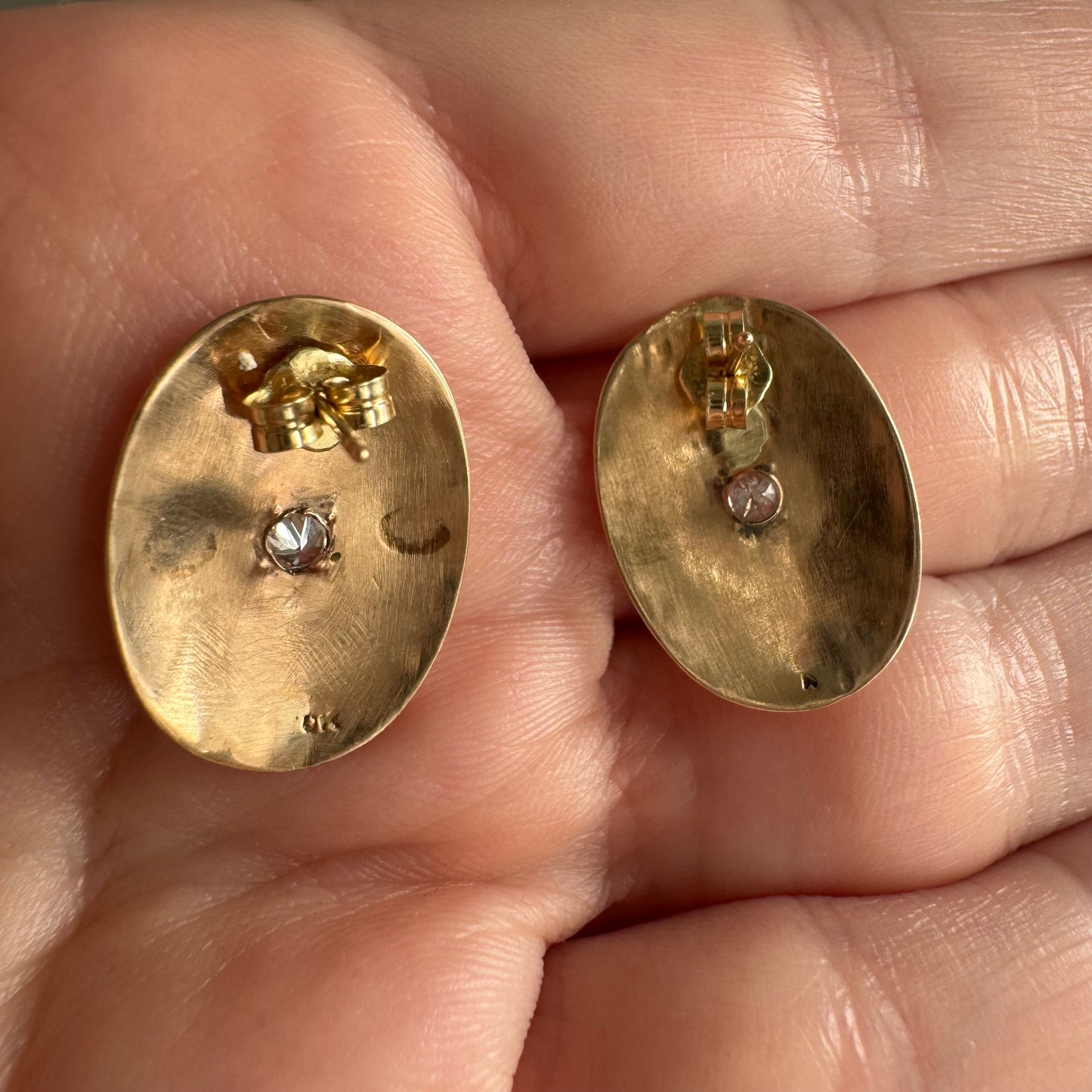 reimagined A N T I Q U E // 10k rosy yellow gold and diamond cufflink conversion post earrings