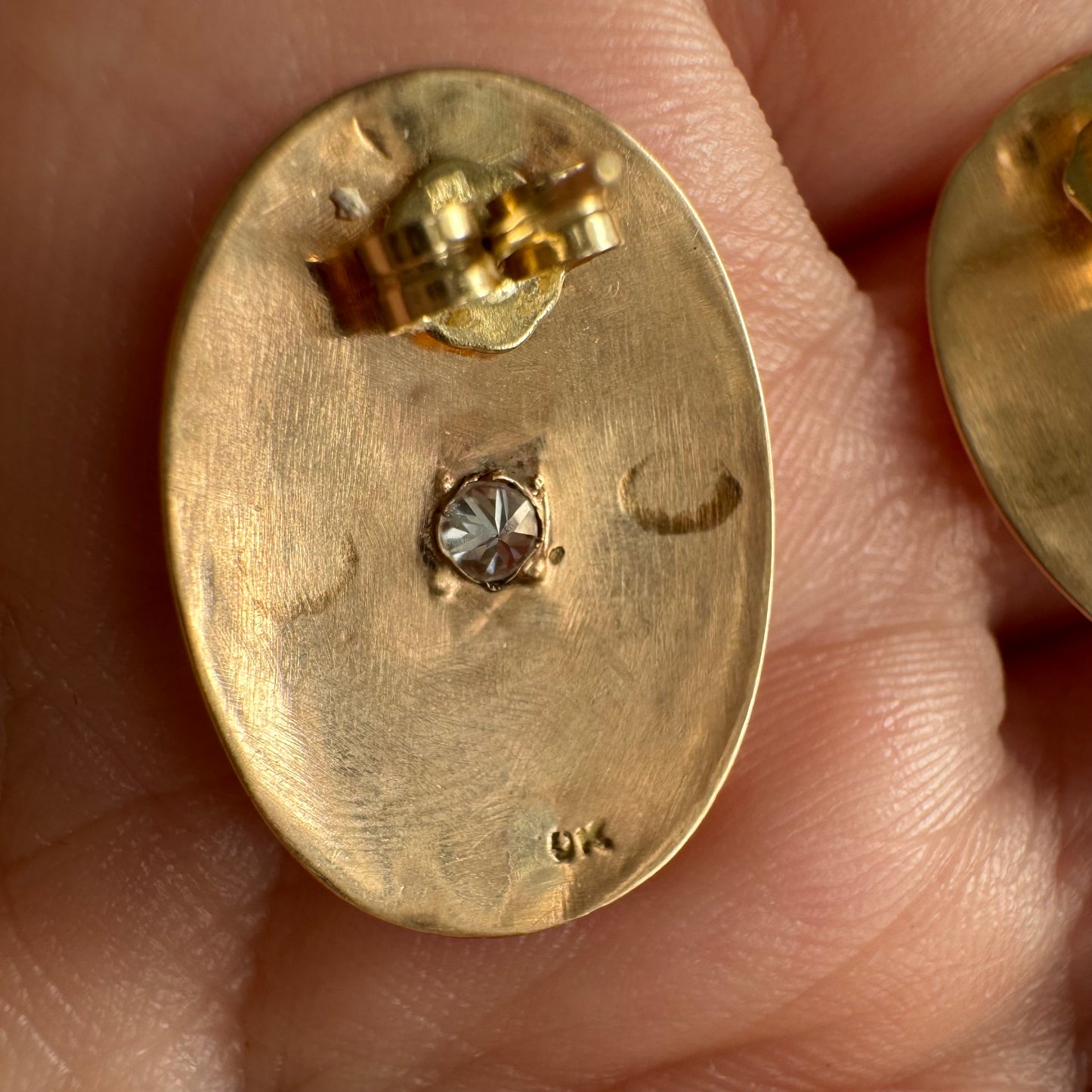 reimagined A N T I Q U E // 10k rosy yellow gold and diamond cufflink conversion post earrings