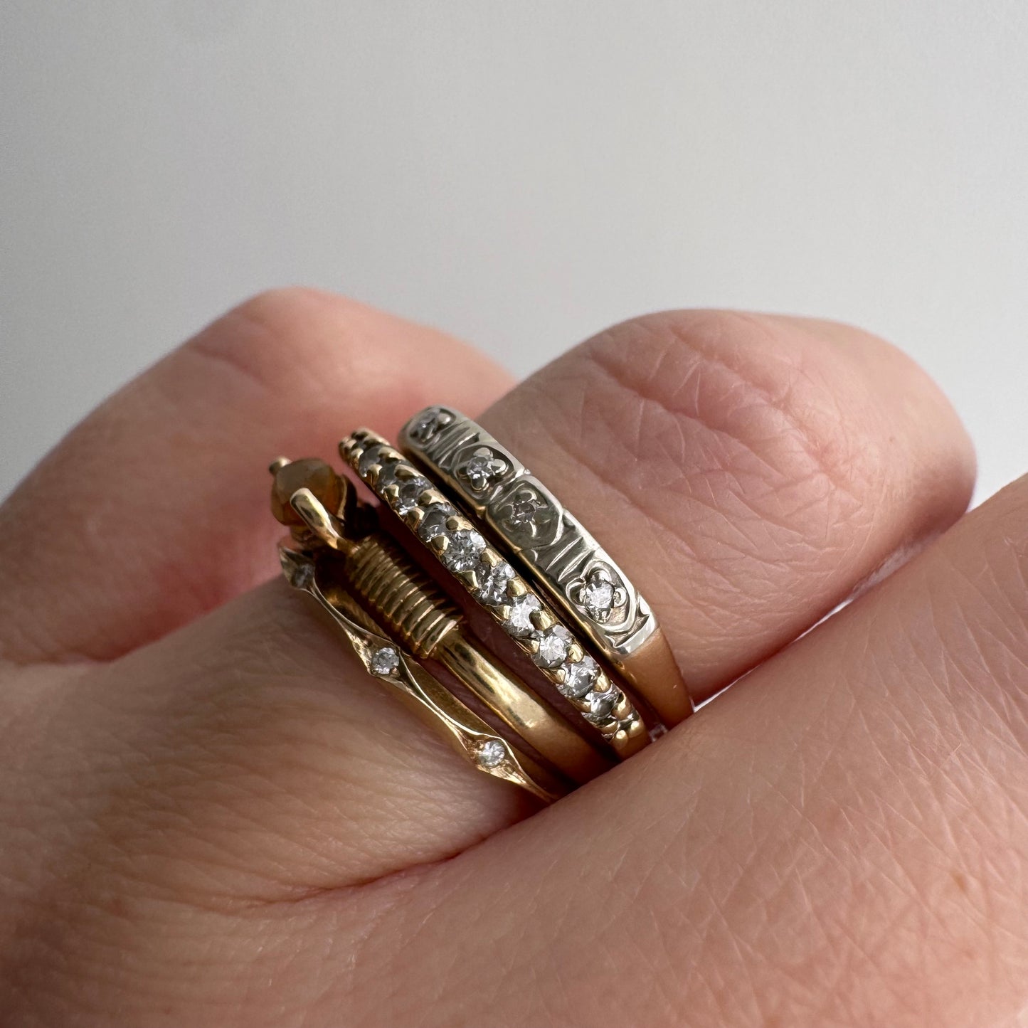 V I N T A G E // peculiar petals/ 14k yellow and white gold late art deco diamond band / size 6