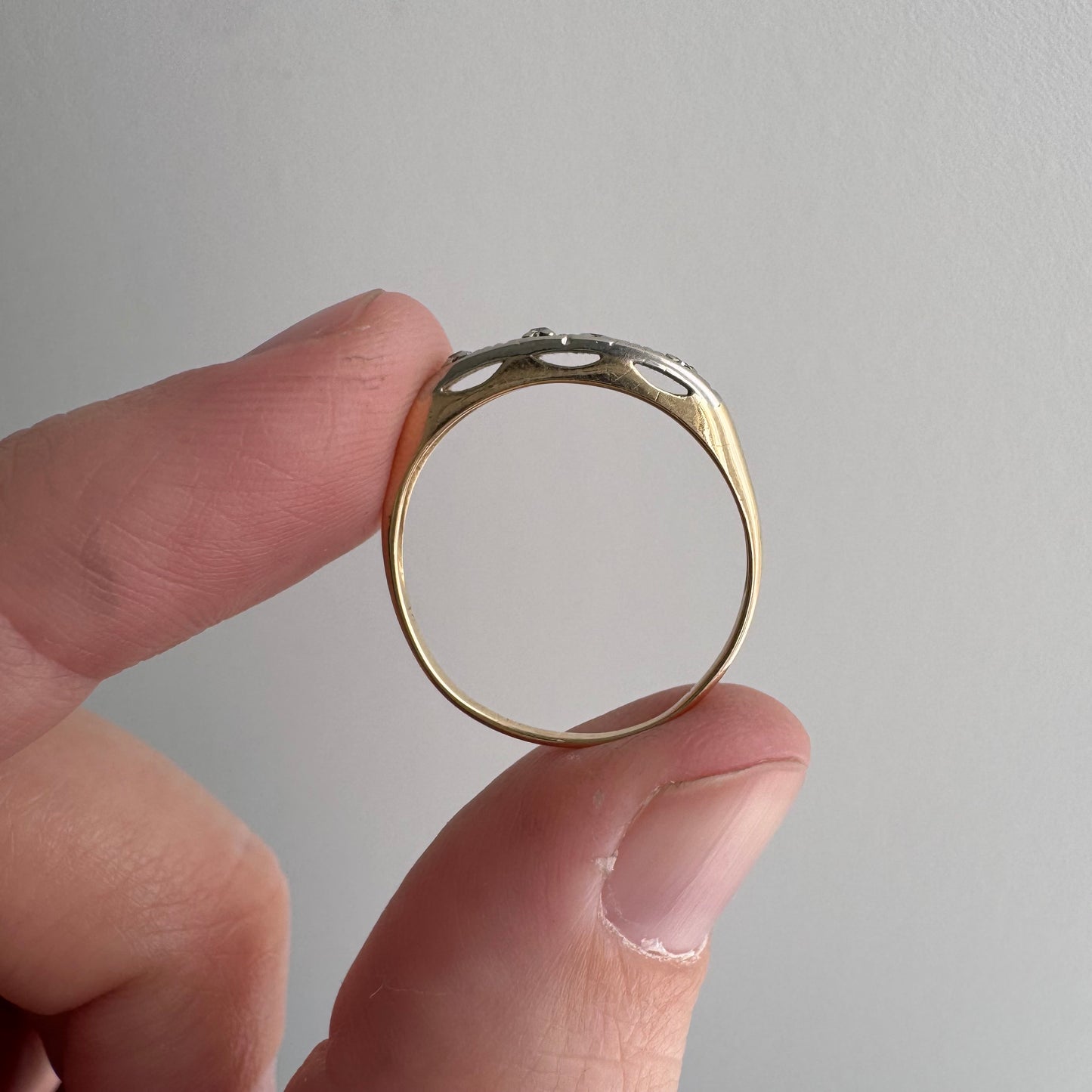 V I N T A G E // peculiar petals/ 14k yellow and white gold late art deco diamond band / size 6