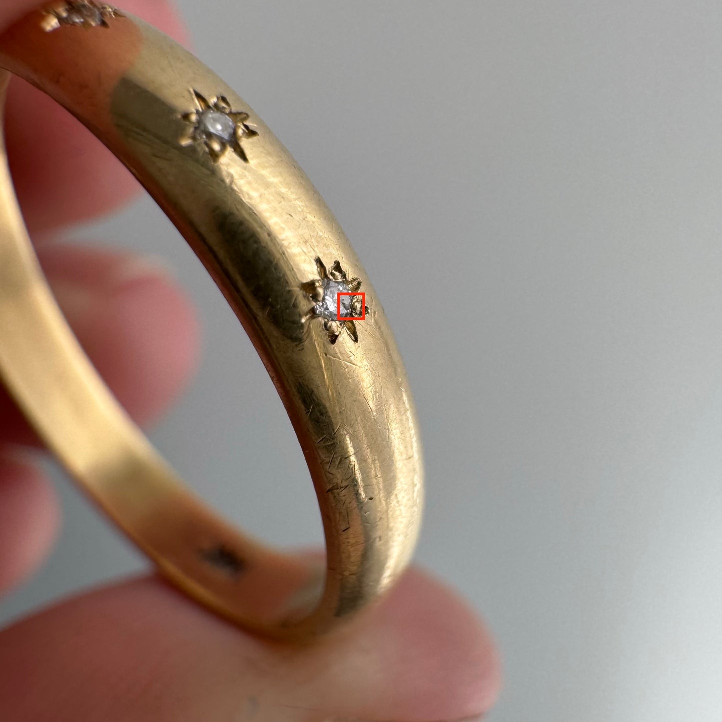 reimagined V I N T A G E // star story / 14k D-shaped 3.55mm band with seven new star-set diamonds / size 11