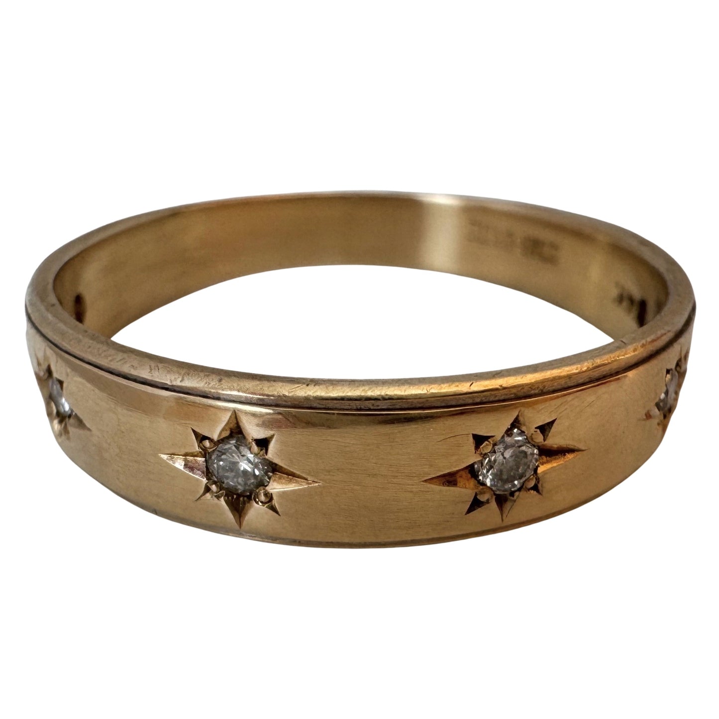 reimagined V I N T A G E // 14k yellow gold starburst trilogy band with diamonds / size 9.5 to 10