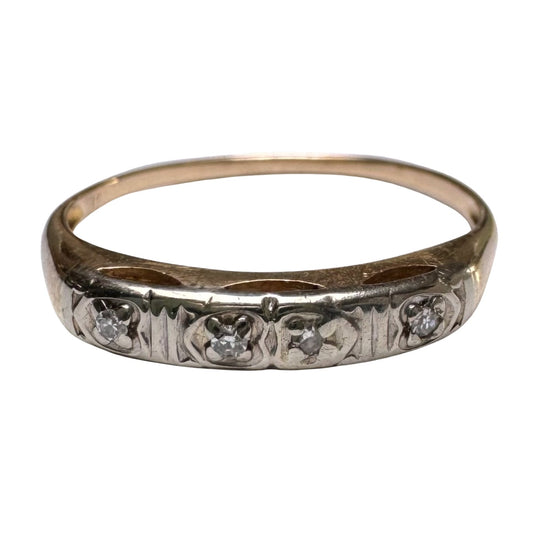 V I N T A G E // peculiar petals/ 14k yellow and white gold late art deco diamond band / size 6