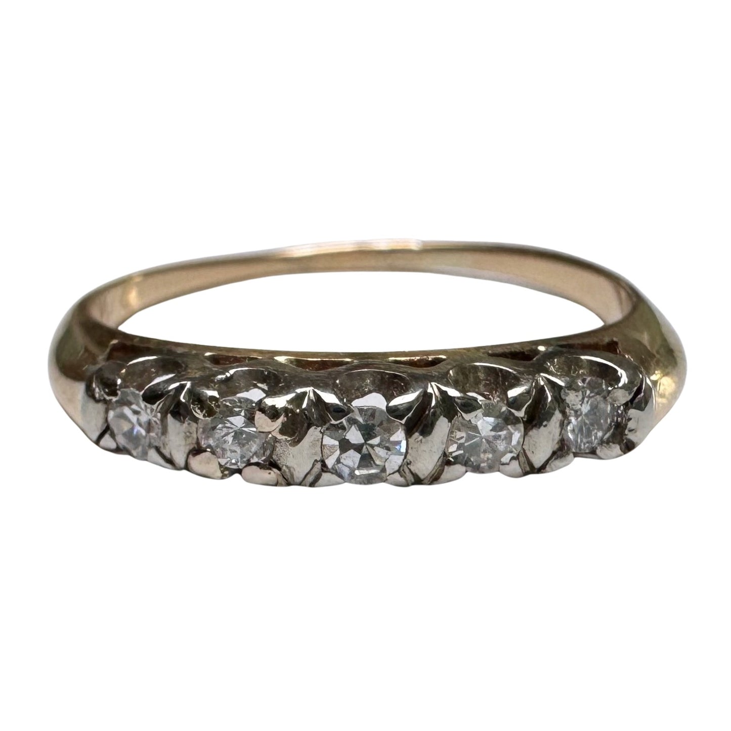 V I N T A G E // mid century magic / 14k yellow and white gold five stone diamond stacking band / size 7