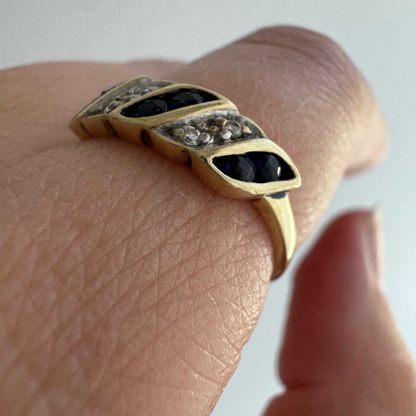 V I N T A G E // in the waves / 14k sapphire and diamond stacking band / size 5.75