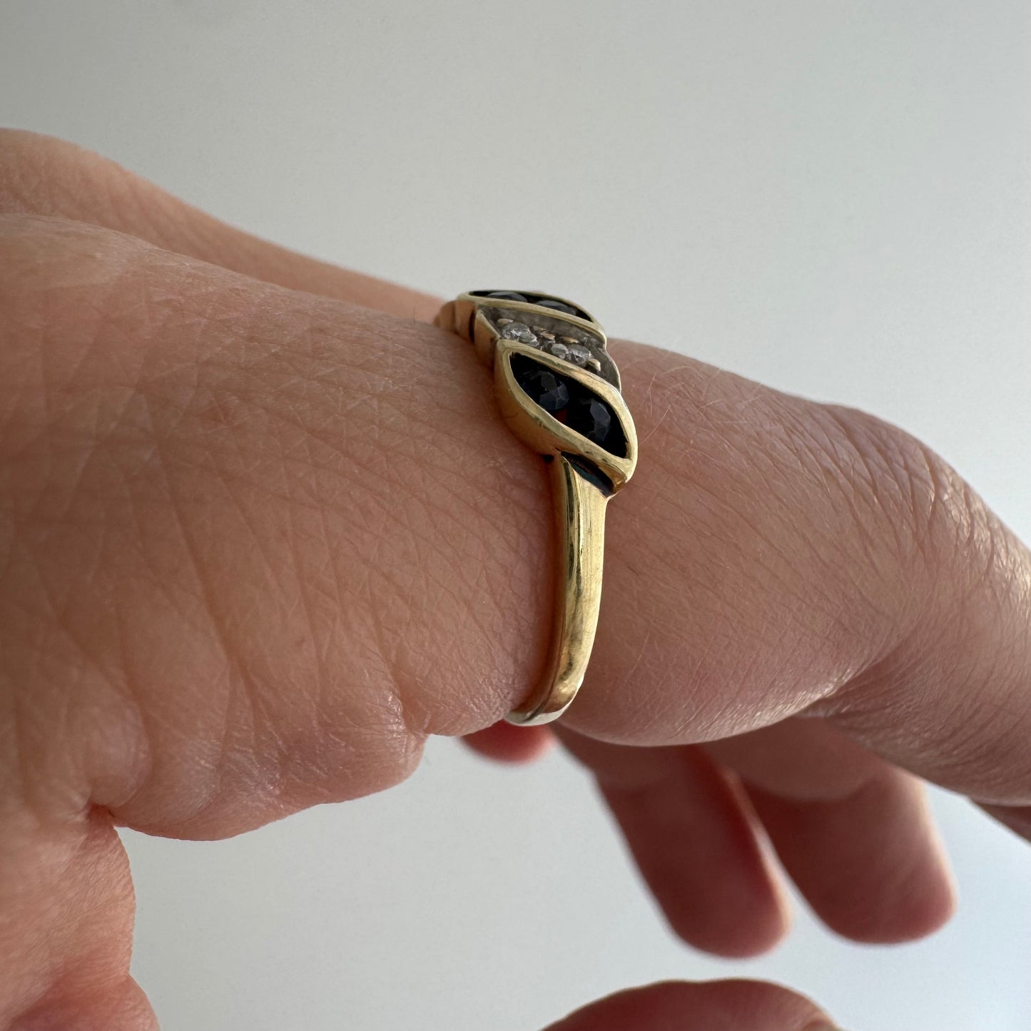 V I N T A G E // in the waves / 14k sapphire and diamond stacking band / size 5.75