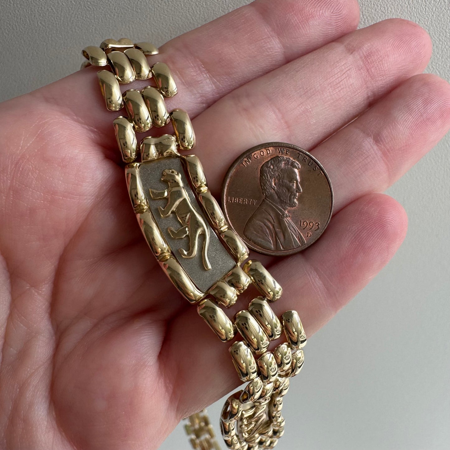 V I N T A G E // gentle strength / 14k panther link panther panel necklace / 18.25", 56.7g