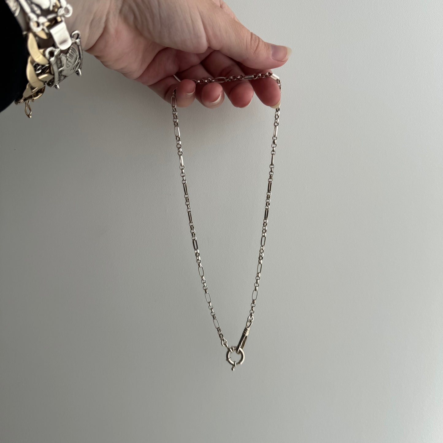 reimagined V I N T A G E // modern day watch chain / re-worked sterling trombone link chain / 16.5", 10.9g