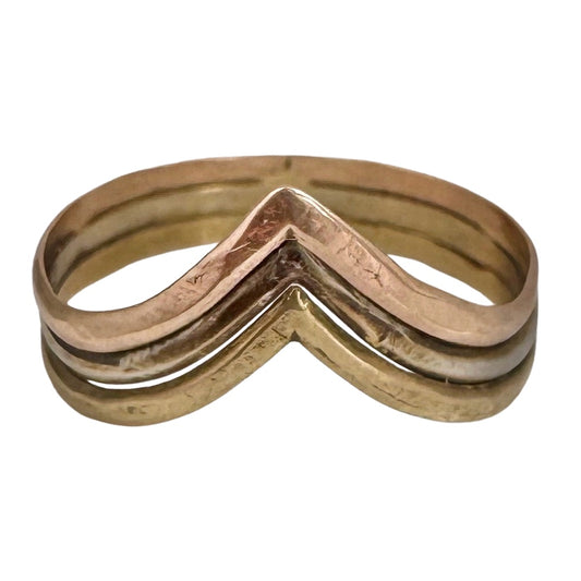 V I N T A G E // neapolitan stacker / 14k tricolor ring guard band / size 7 - 7.25