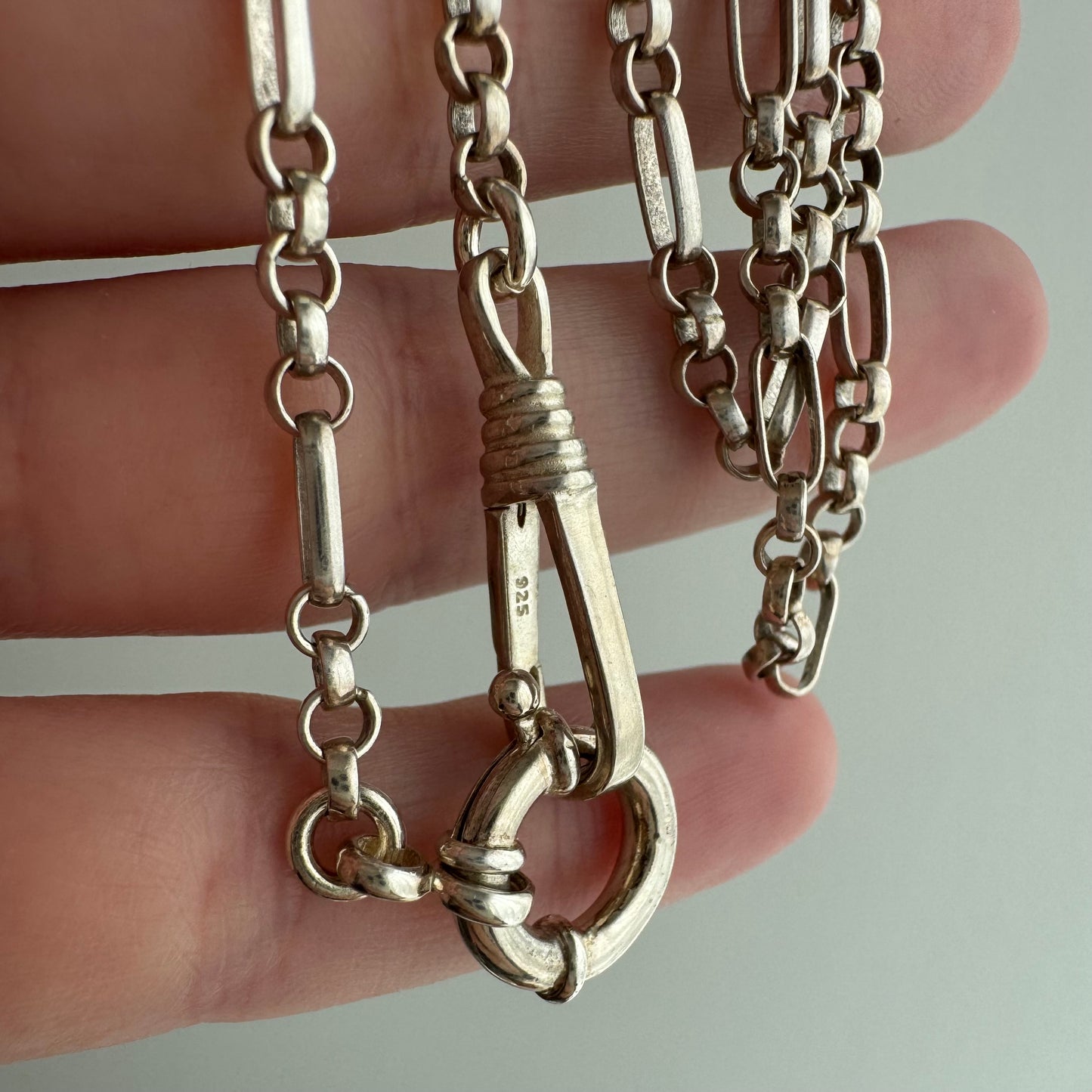 reimagined V I N T A G E // modern day watch chain / re-worked sterling trombone link chain / 16.5", 10.9g