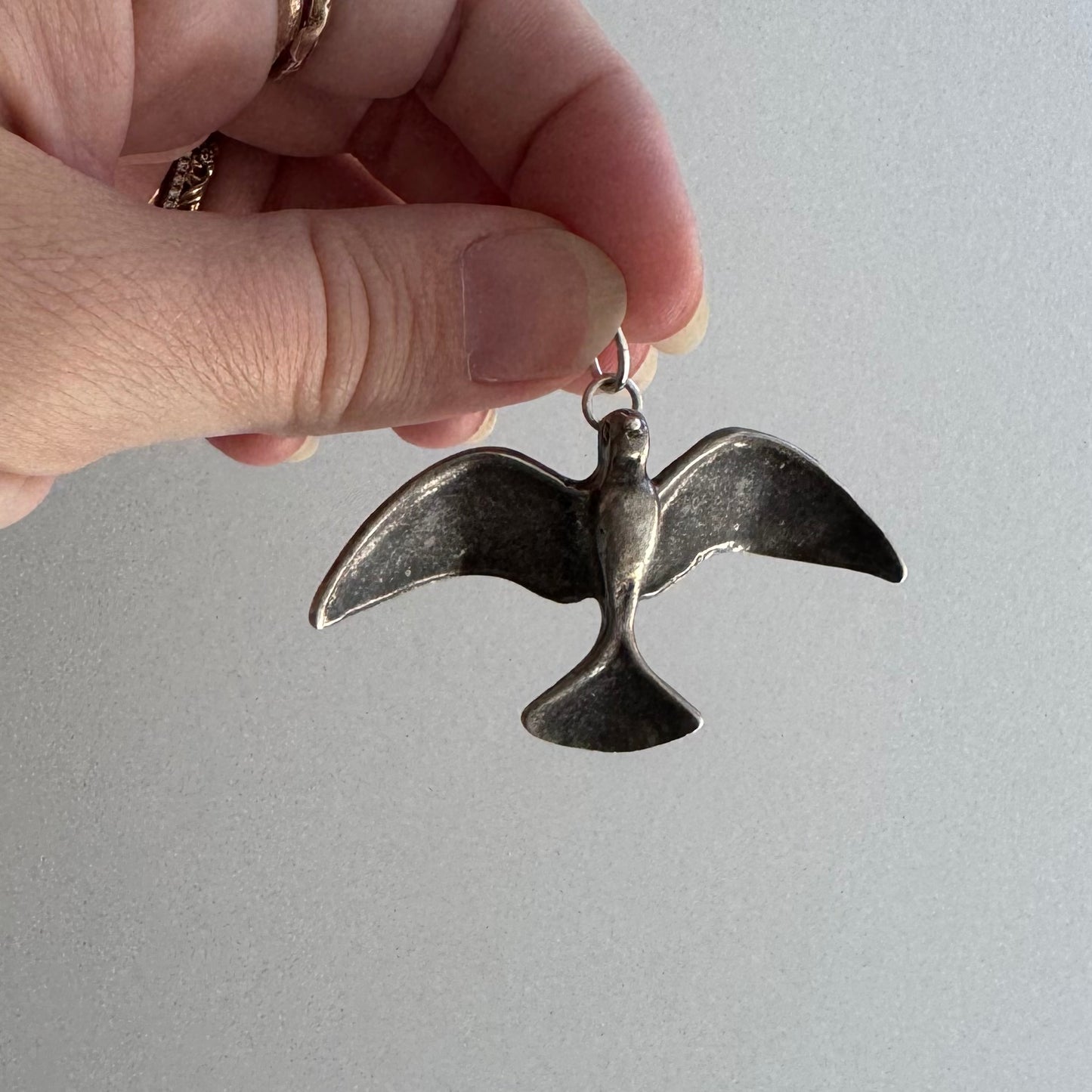 V I N T A G E // wing span / sterling silver fetish style bird / a large pendant