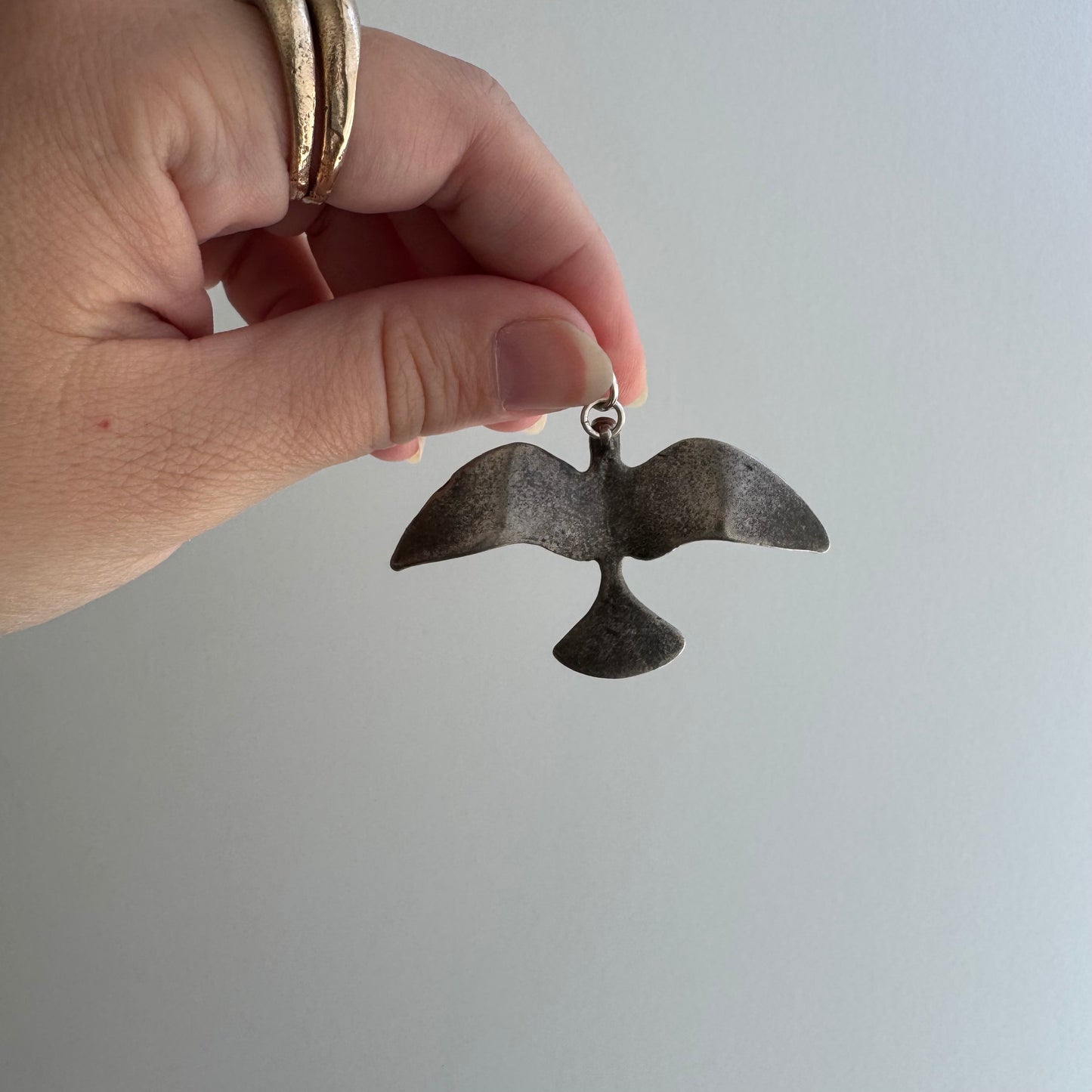 V I N T A G E // wing span / sterling silver fetish style bird / a large pendant