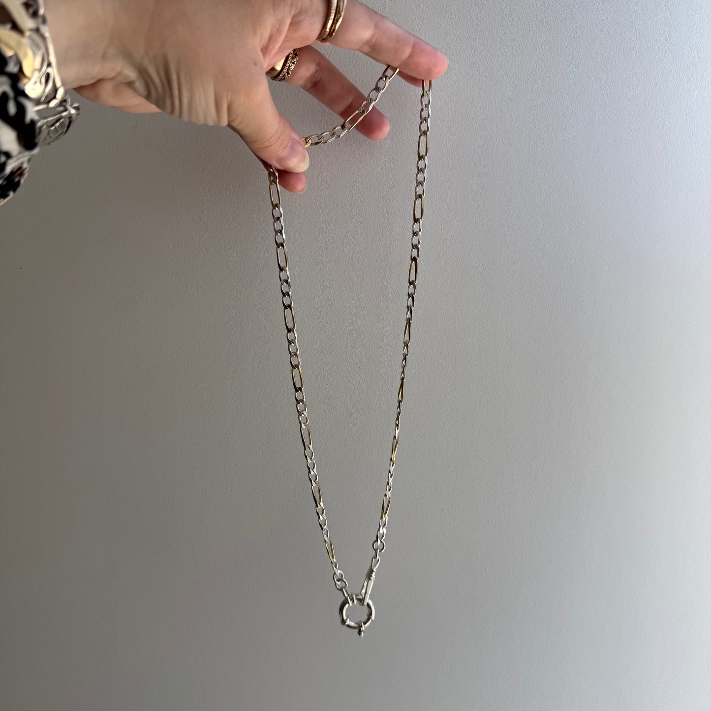 reimagined V I N T A G E // modern day watch chain / re-worked sterling two tone figaro chain / 21.25", 19.5g