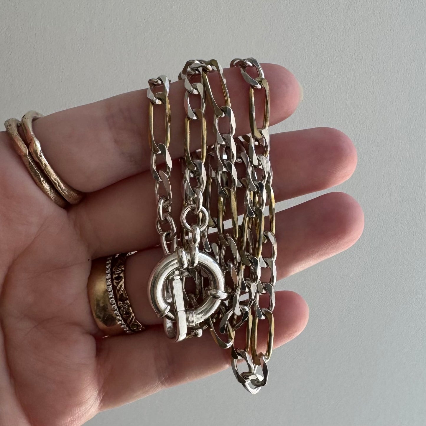 reimagined V I N T A G E // modern day watch chain / re-worked sterling two tone figaro chain / 21.25", 19.5g