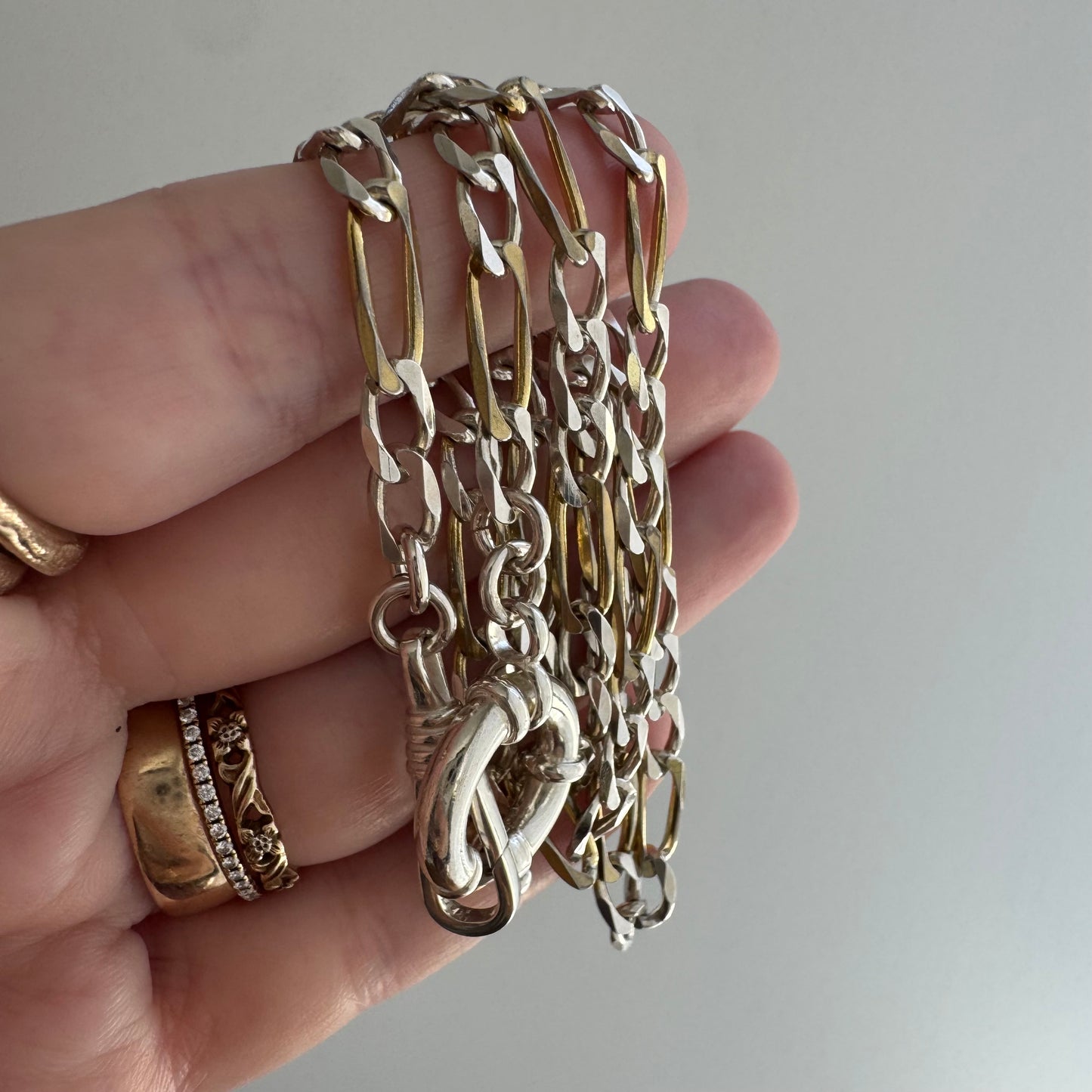 reimagined V I N T A G E // modern day watch chain / re-worked sterling two tone figaro chain / 21.25", 19.5g