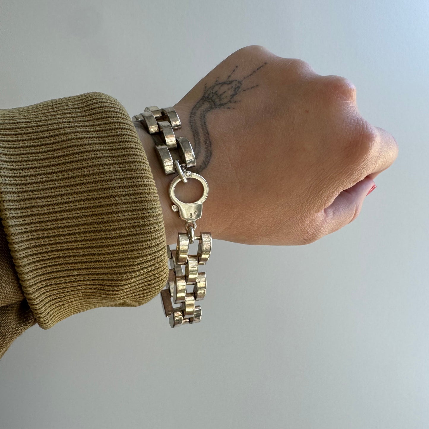 reimagined V I N T A G E // checkered chain / sterling silver geometric link bracelet / 8.25", 52.5g