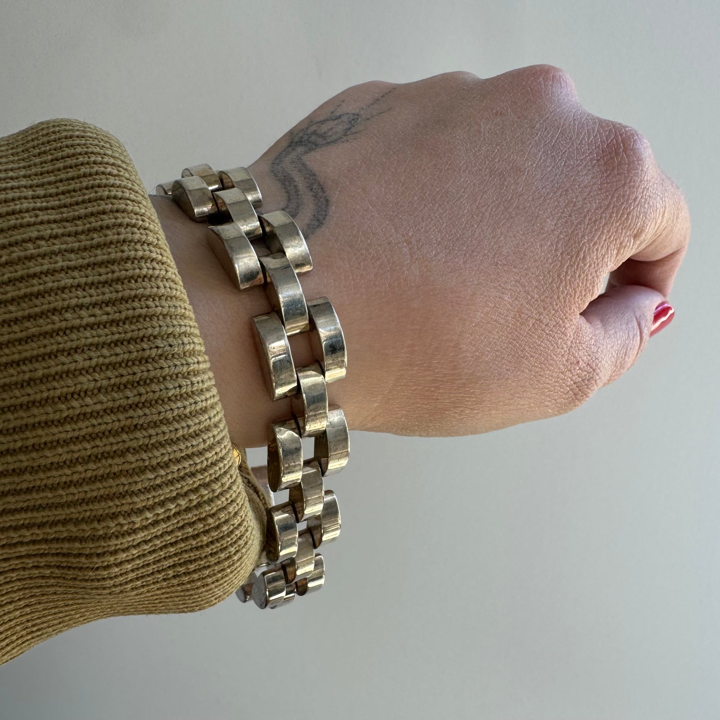 reimagined V I N T A G E // checkered chain / sterling silver geometric link bracelet / 8.25", 52.5g