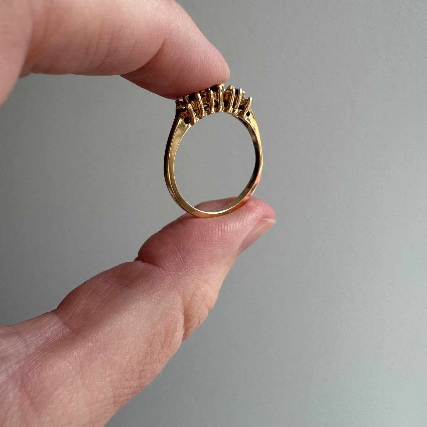 E S T A T E // sapphire timeline / 14k cluster band with sapphires and diamonds / size 6.75