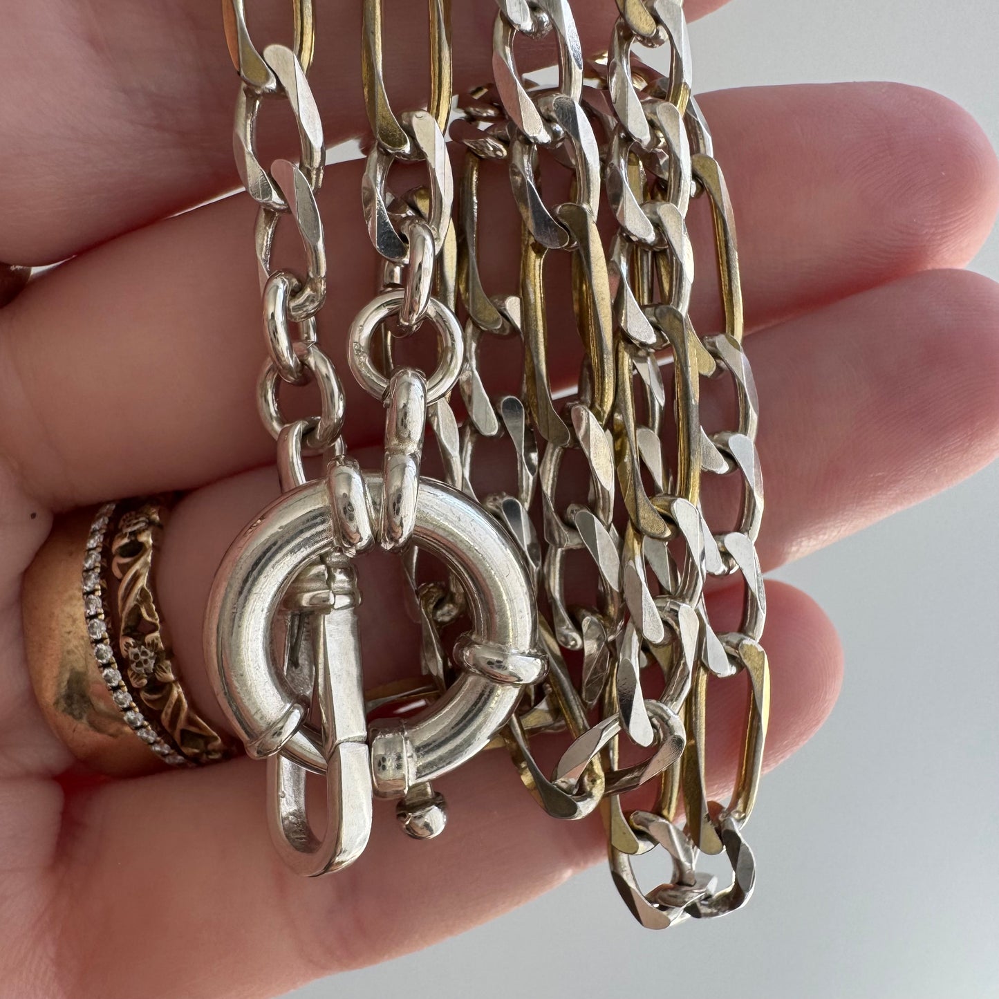 reimagined V I N T A G E // modern day watch chain / re-worked sterling two tone figaro chain / 21.25", 19.5g