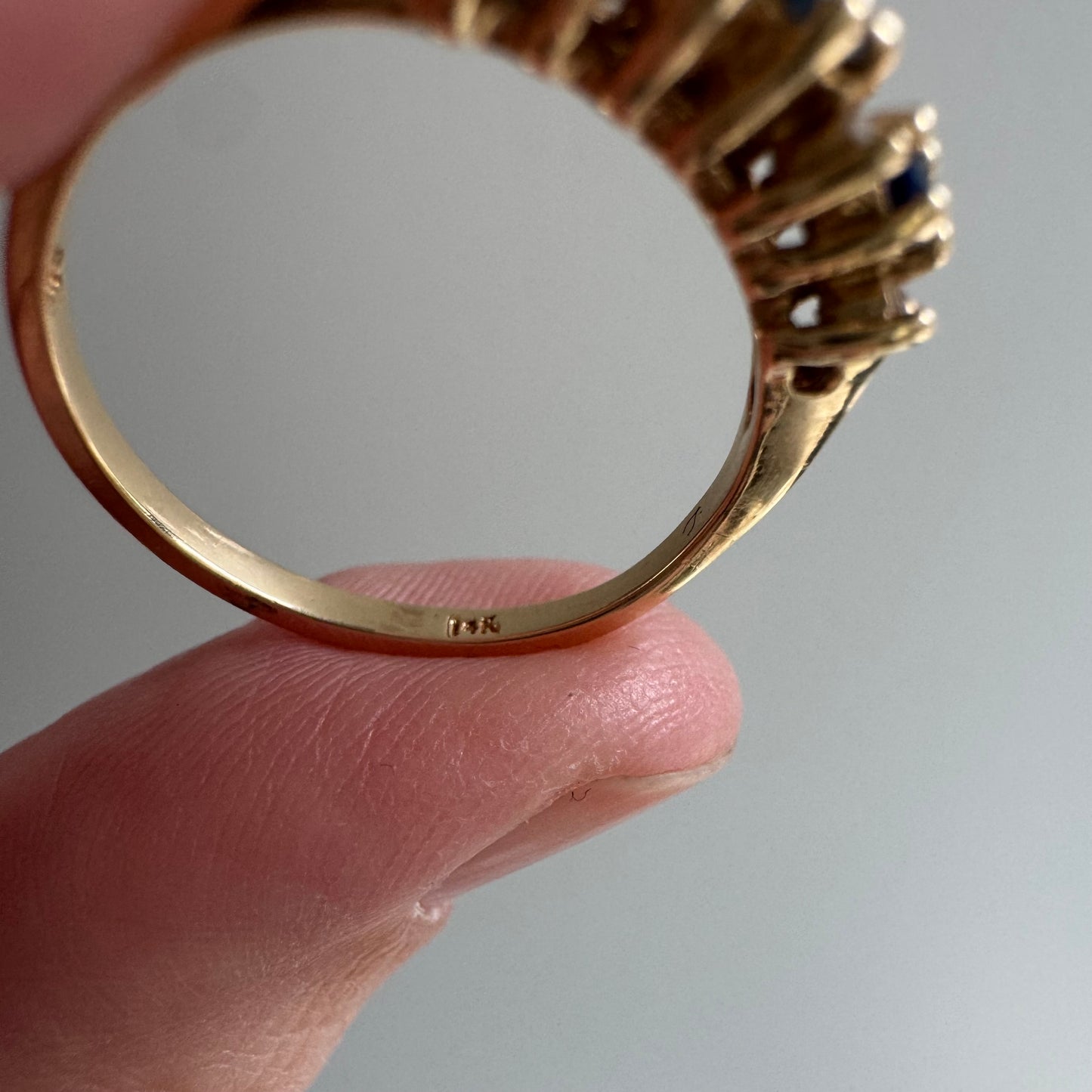 E S T A T E // sapphire timeline / 14k cluster band with sapphires and diamonds / size 6.75